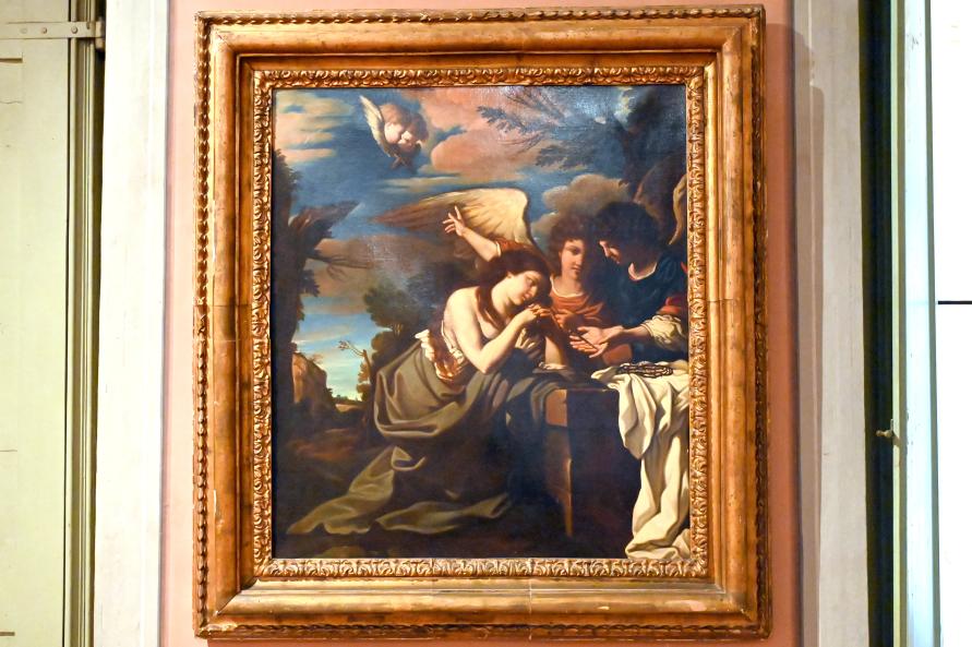 Giovanni Francesco Barbieri (Il Guercino) (Umkreis) (1615–1666), Heilige Maria Magdalena im Gespräch mit zwei Engeln, Jesi, Städtische Kunstgalerie, Saal 6, um 1660, Bild 1/2
