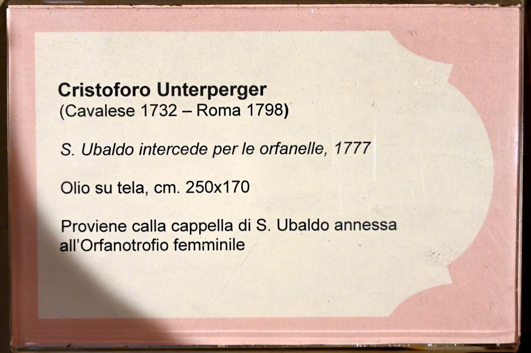 Christopher (Cristoforo) Unterberger (1777–1794), Der heilige Ubald von Gubbio tritt für die Waisenmädchen ein, Jesi, Städtische Kunstgalerie, Saal 9, 1777, Bild 2/2