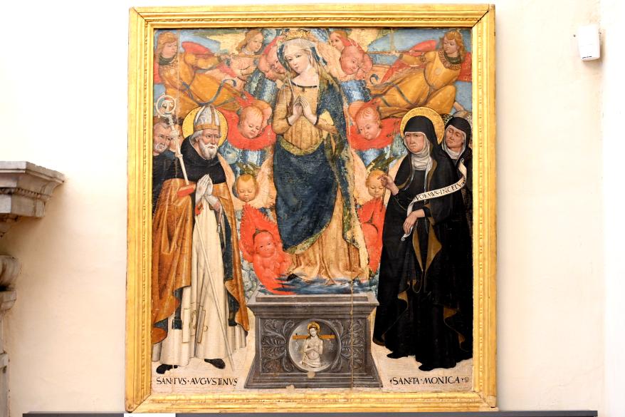 Krönung Mariens zwischen den heiligen Augustinus und Monika, Gubbio, Pinacoteca Comunale im Palazzo dei Consoli, Obergeschoss Saal 2, 2. Hälfte 15. Jhd.