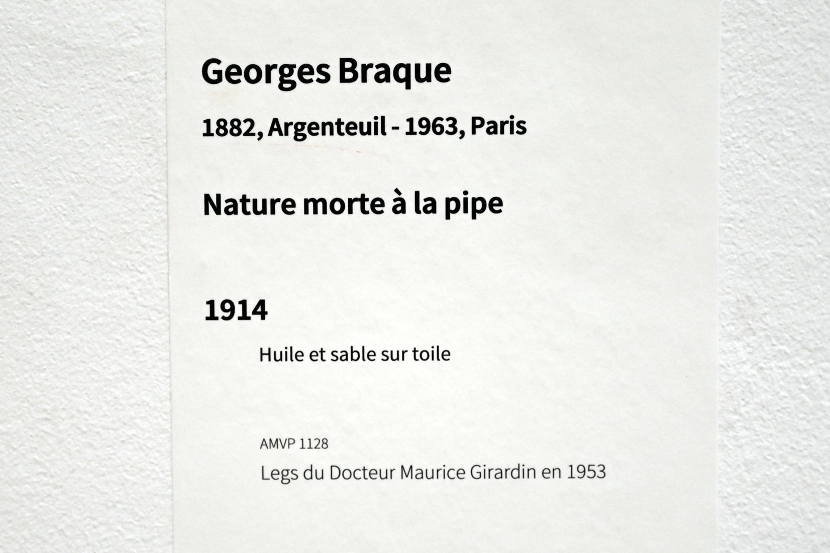 Georges Braque (1906–1956), Stillleben mit Pfeife, Paris, Musée d’art moderne de la Ville de Paris, Saal 5, 1914, Bild 2/2