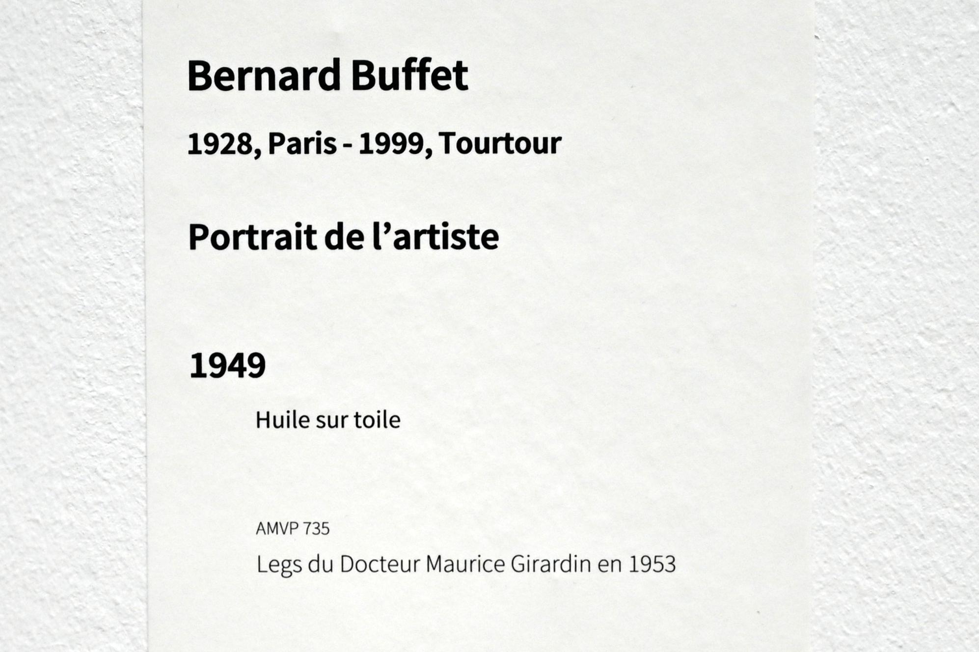 Bernard Buffet (1948–1999), Porträt des Künstlers, Paris, Musée d’art moderne de la Ville de Paris, Saal 7, 1949, Bild 2/2
