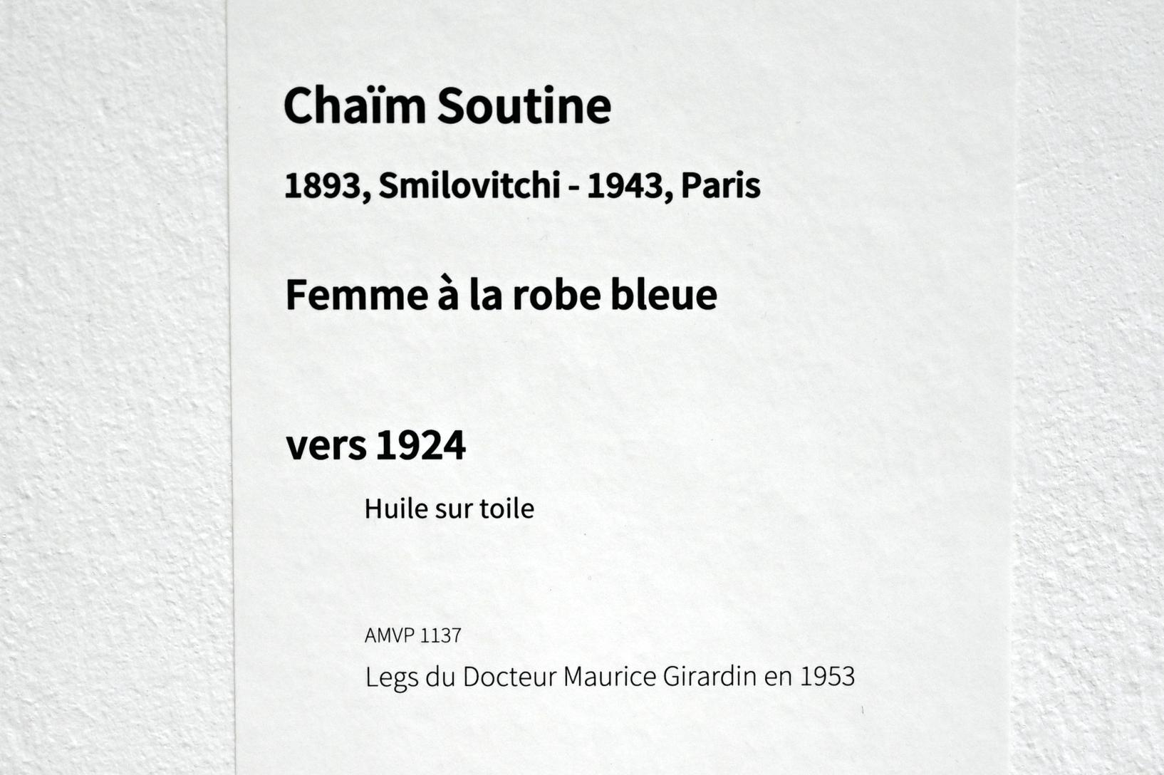 Chaïm Soutine (1919–1924), Die Frau im blauen Kleid, Paris, Musée d’art moderne de la Ville de Paris, Saal 8, um 1924, Bild 2/2
