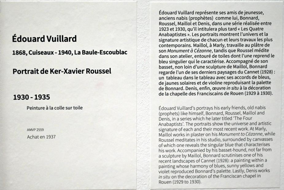 Édouard Vuillard (1889–1939), Porträt von Ker-Xavier Roussel, Paris, Musée d’art moderne de la Ville de Paris, Saal 11, 1930–1935, Bild 2/2