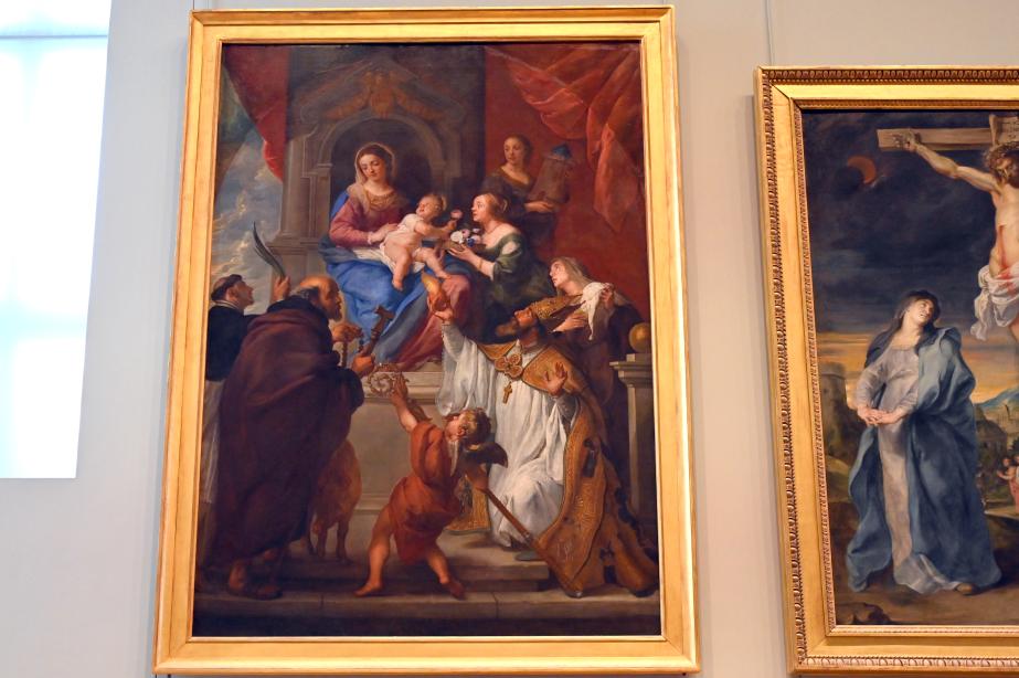 Gaspar de Crayer (1629–1652), Maria mit Kind und den heiligen Dominikus, Antonius, Augustinus, Monika, Dorothea und Barbara, Paris, Musée du Louvre, Saal 800, um 1645–1650, Bild 1/2