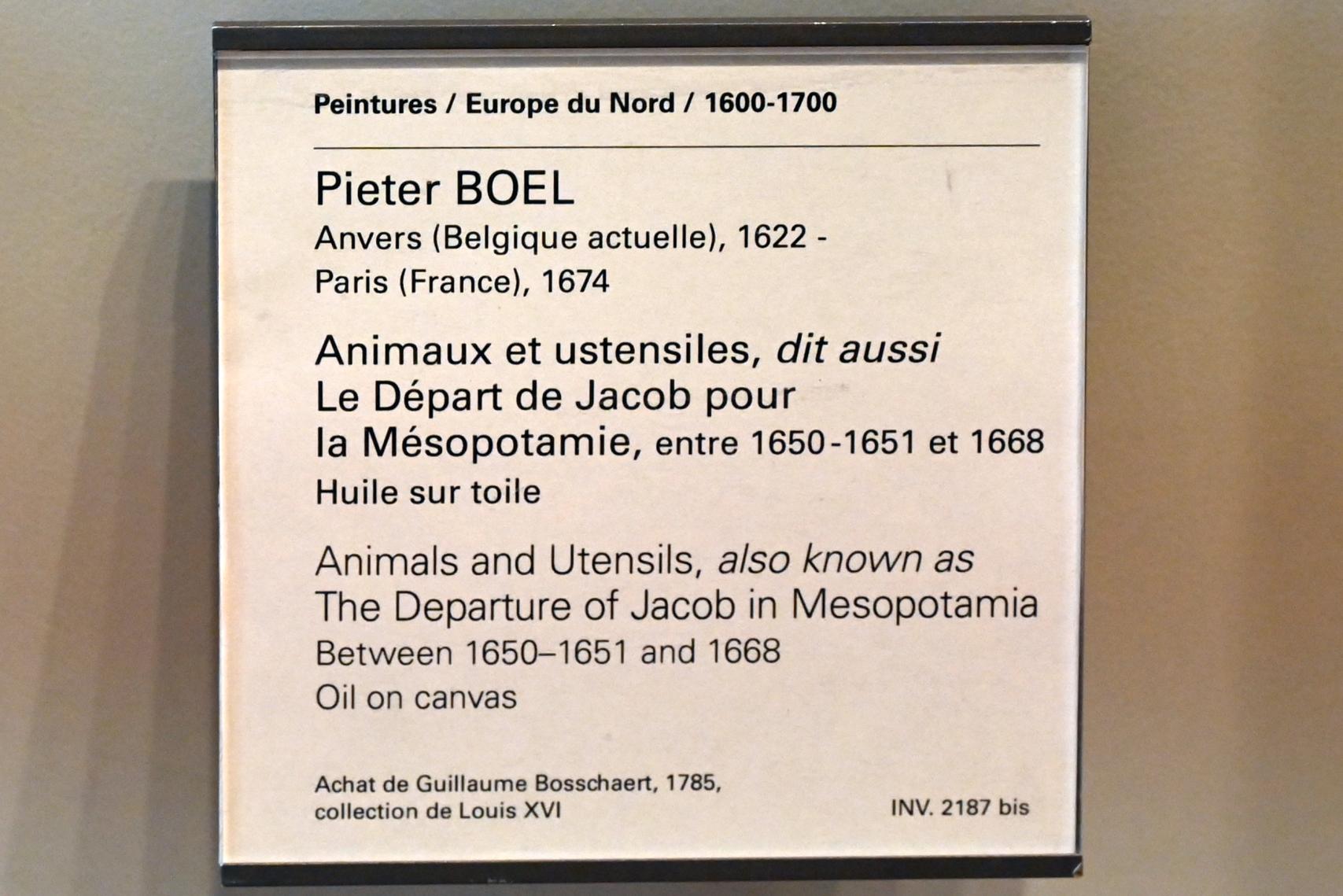 Pieter Boel (1659–1669), Tiere und Utensilien (Jakobs Abreise nach Mesopotamien), Paris, Musée du Louvre, Saal 800, 1650–1668, Bild 2/2