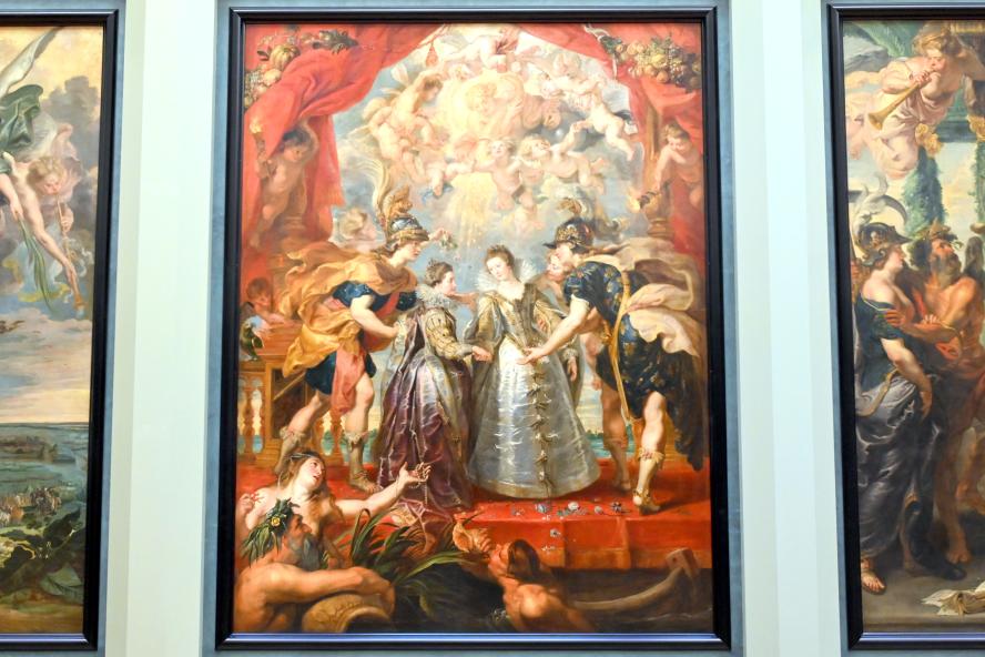 Peter Paul Rubens (1598–1640), Der Austausch der beiden Prinzessinnen von Frankreich und Spanien auf der Bidassoa bei Hendaye am 9. November 1615, Paris, Musée du Louvre, Saal 801, 1. Viertel 17. Jhd., Bild 1/2