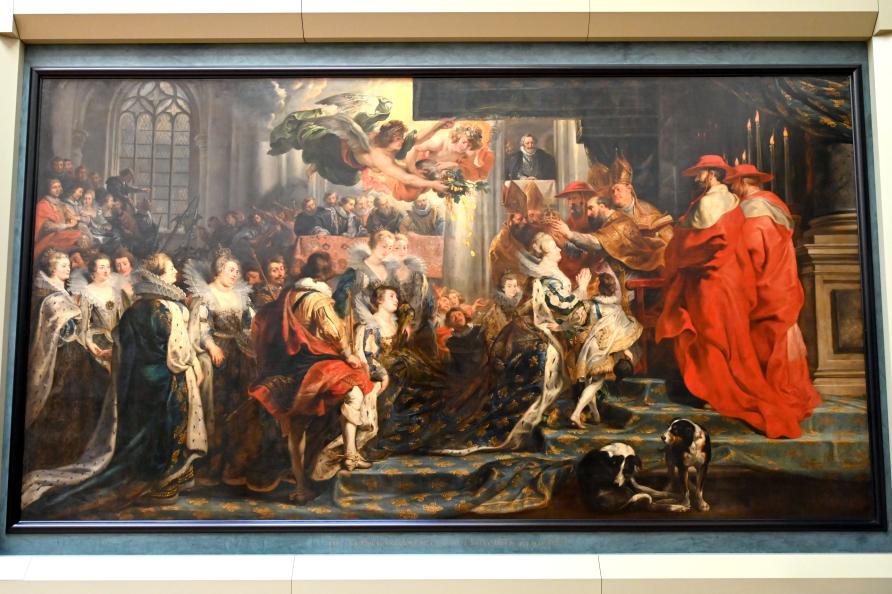 Peter Paul Rubens (1598–1640), Krönung der Königin in der Abtei von Saint-Denis am 13. Mai 1610, Paris, Musée du Louvre, Saal 801, 1. Viertel 17. Jhd., Bild 1/2