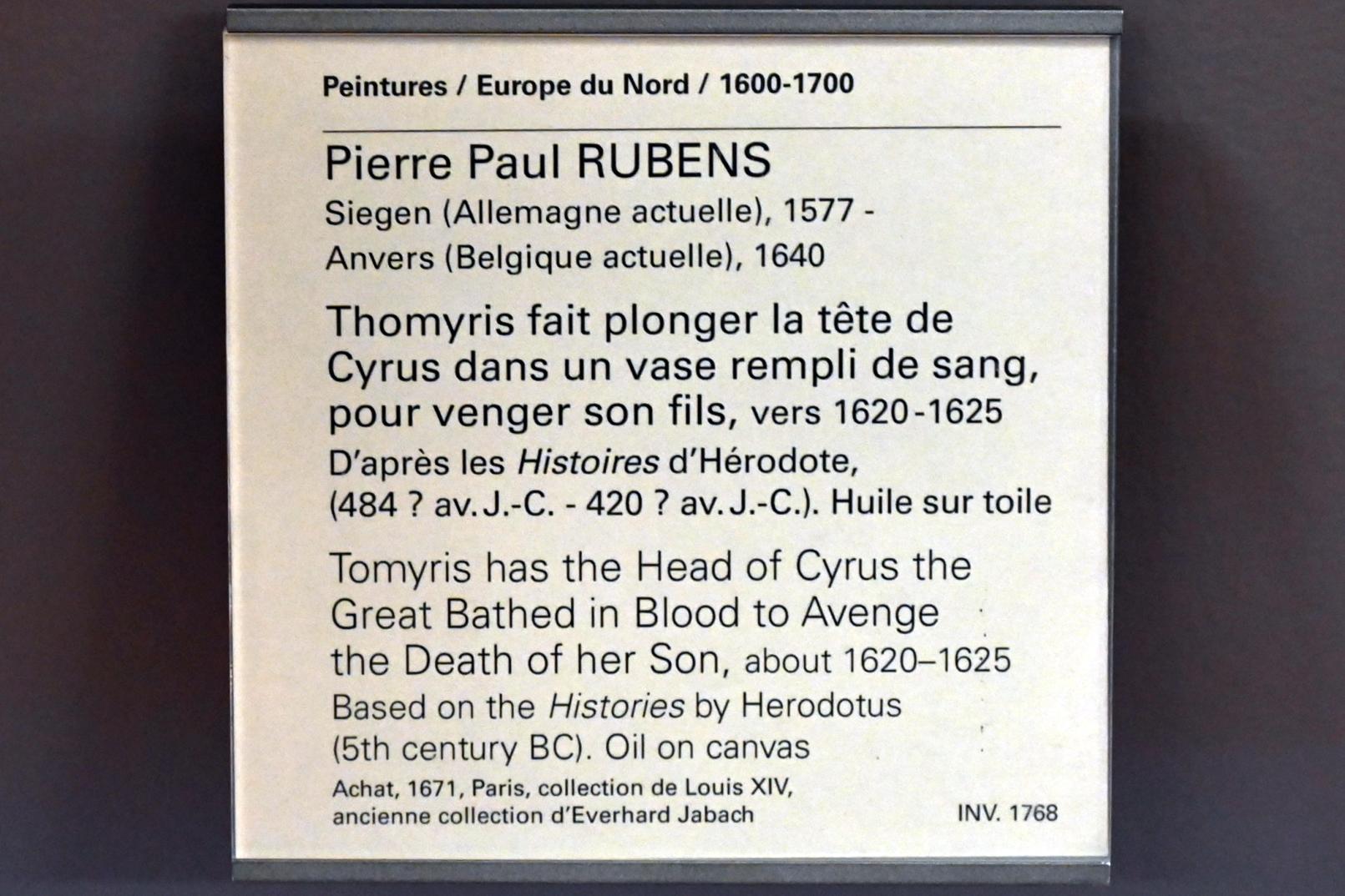 Peter Paul Rubens (1598–1640), Tomyris taucht den Kopf des Kyros in Blut, um ihren Sohn zu rächen, Paris, Musée du Louvre, Saal 802, um 1620–1625, Bild 2/2