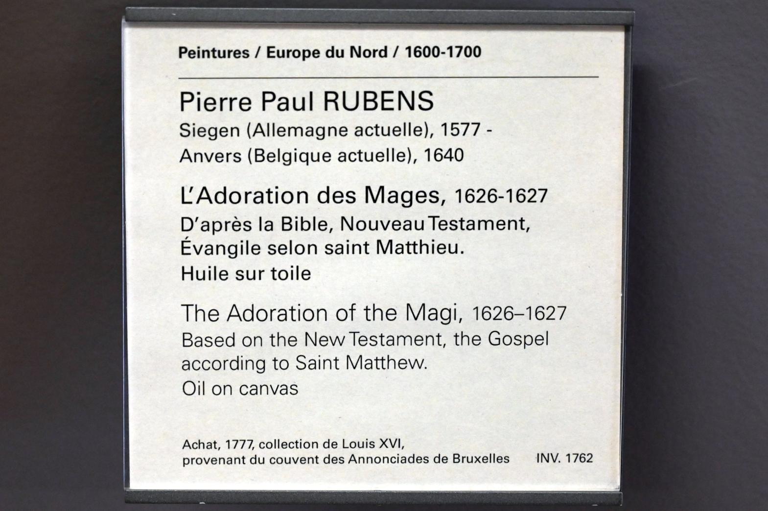 Peter Paul Rubens (1598–1650), Anbetung der Könige, Paris, Musée du Louvre, Saal 802, 1626–1627, Bild 2/2