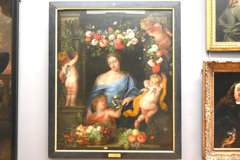 Frans Ykens (1644), Flora, Göttin der Blüte, und Amoretten mit Früchten und Blumengirlanden, Paris, Musée du Louvre, Saal 802, 1644, Bild 1/2