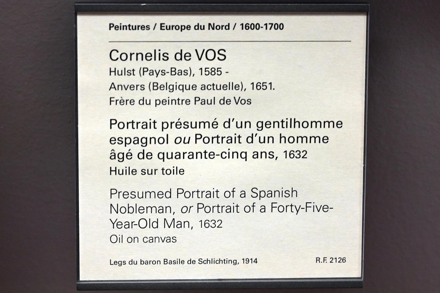 Cornelis de Vos (1621–1633), Porträt eines 45-jährigen Mannes, Paris, Musée du Louvre, Saal 802, 1632, Bild 2/2