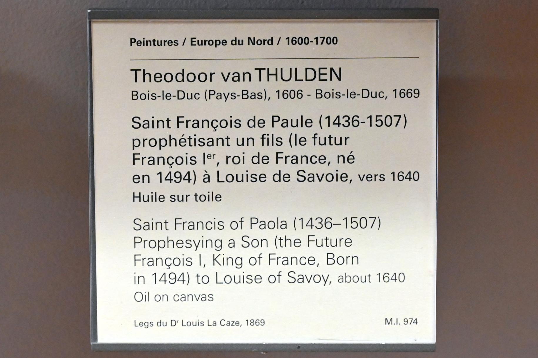 Theodoor van Thulden (1640–1641), Der heilige Franz von Paula prophezeit Luise von Savoyen einen Sohn (den zukünftigen Franz I., König von Frankreich, geboren 1494), Paris, Musée du Louvre, Saal 802, um 1640, Bild 2/2
