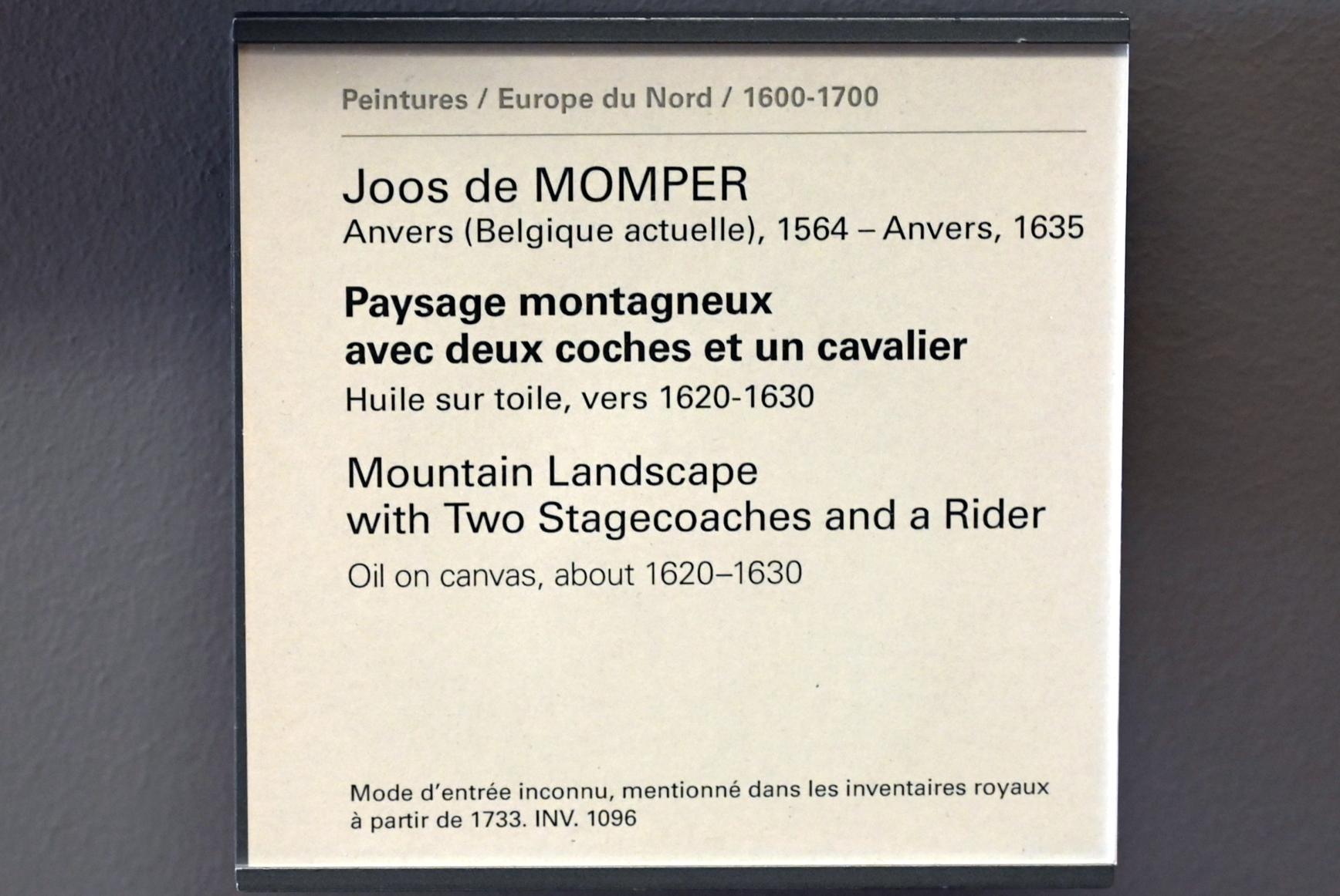 Joos de Momper (1595–1625), Gebirgslandschaft mit zwei Kutschen und einem Reiter, Paris, Musée du Louvre, Saal 802, um 1620–1630, Bild 2/2