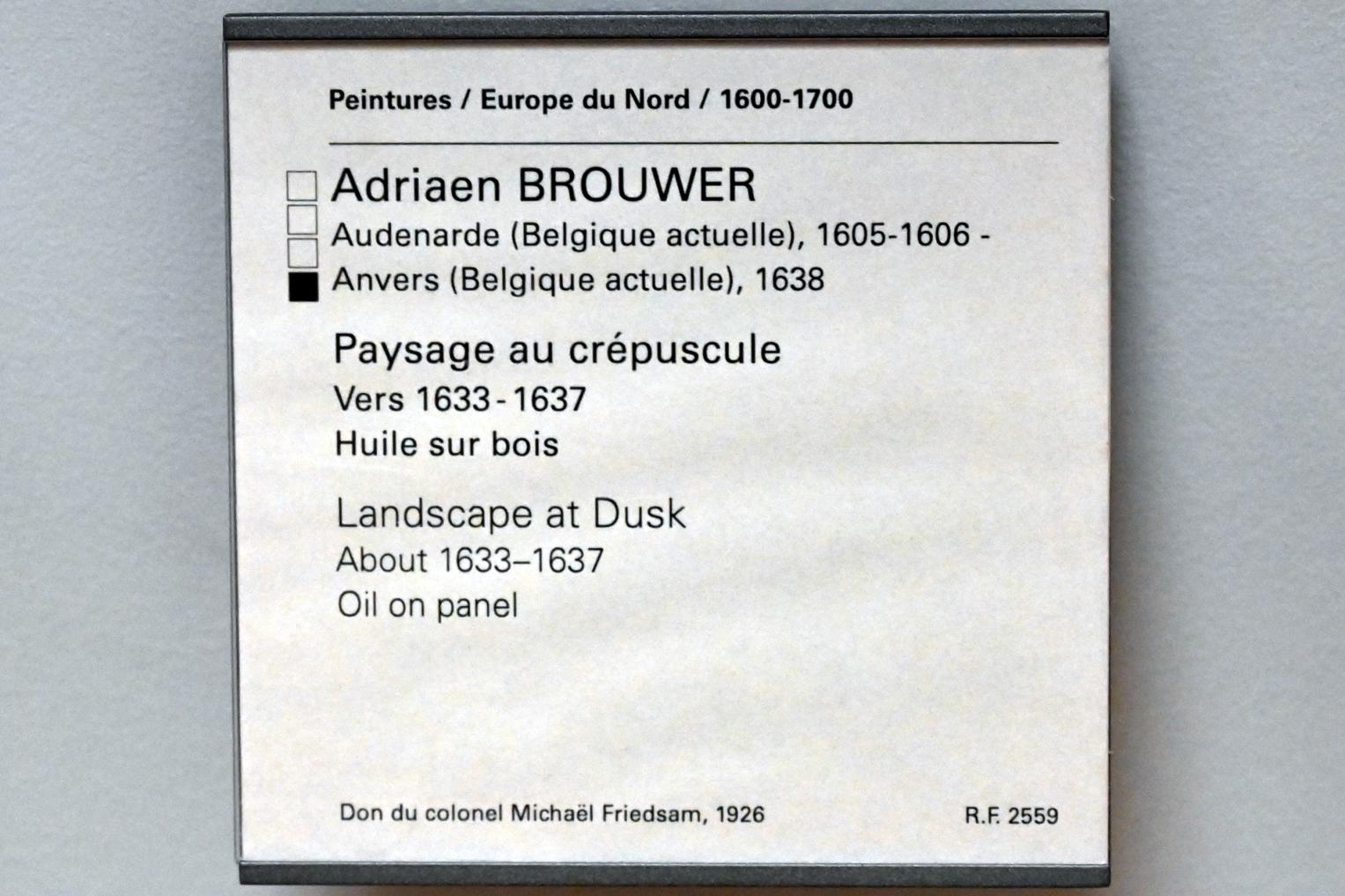 Adriaen Brouwer (1631–1637), Baumlandschaft bei Dämmerung, Paris, Musée du Louvre, Saal 857, um 1633–1637, Bild 2/2