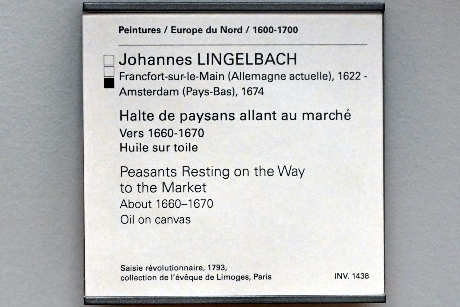 Johannes Lingelbach (1653–1675), Bauern auf der Rast zum Markt, Paris, Musée du Louvre, Saal 851, um 1660–1670, Bild 2/2