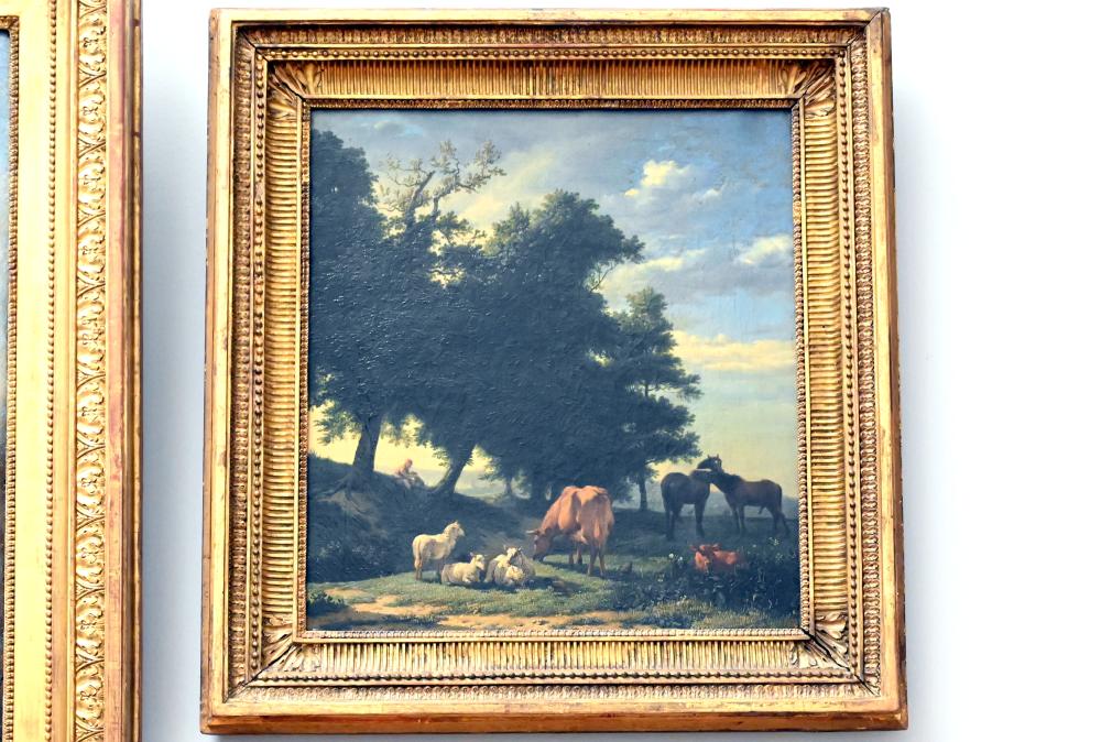 Karel Dujardin (1652–1678), Die Weide. Pferde, Kühe, Schafe auf einem Feld, Paris, Musée du Louvre, Saal 851, um 1650–1660