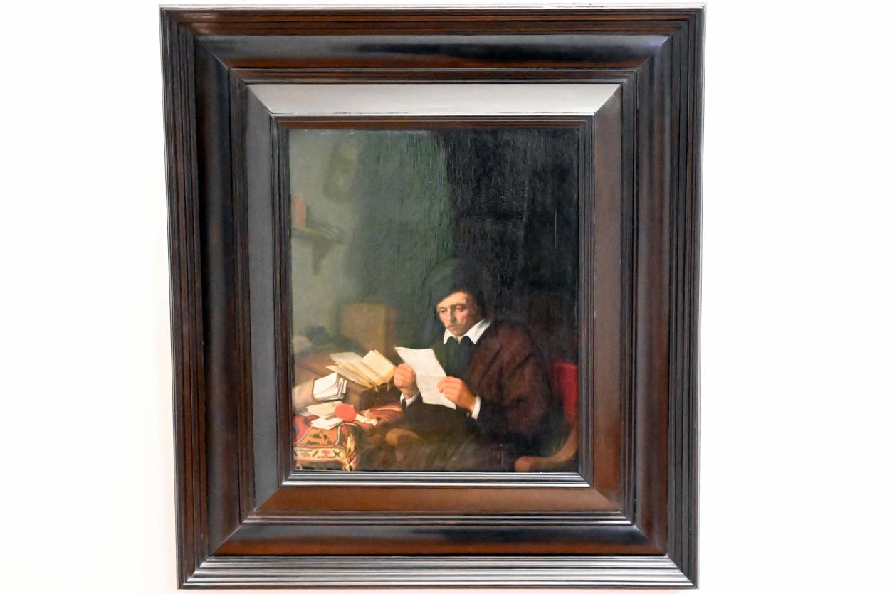 Adriaen van Ostade (1635–1670), Brieflesender Mann im Arbeitszimmer (Notar in seiner Amtsstube, Der Anwalt), Paris, Musée du Louvre, Saal 854, um 1660–1680, Bild 1/2
