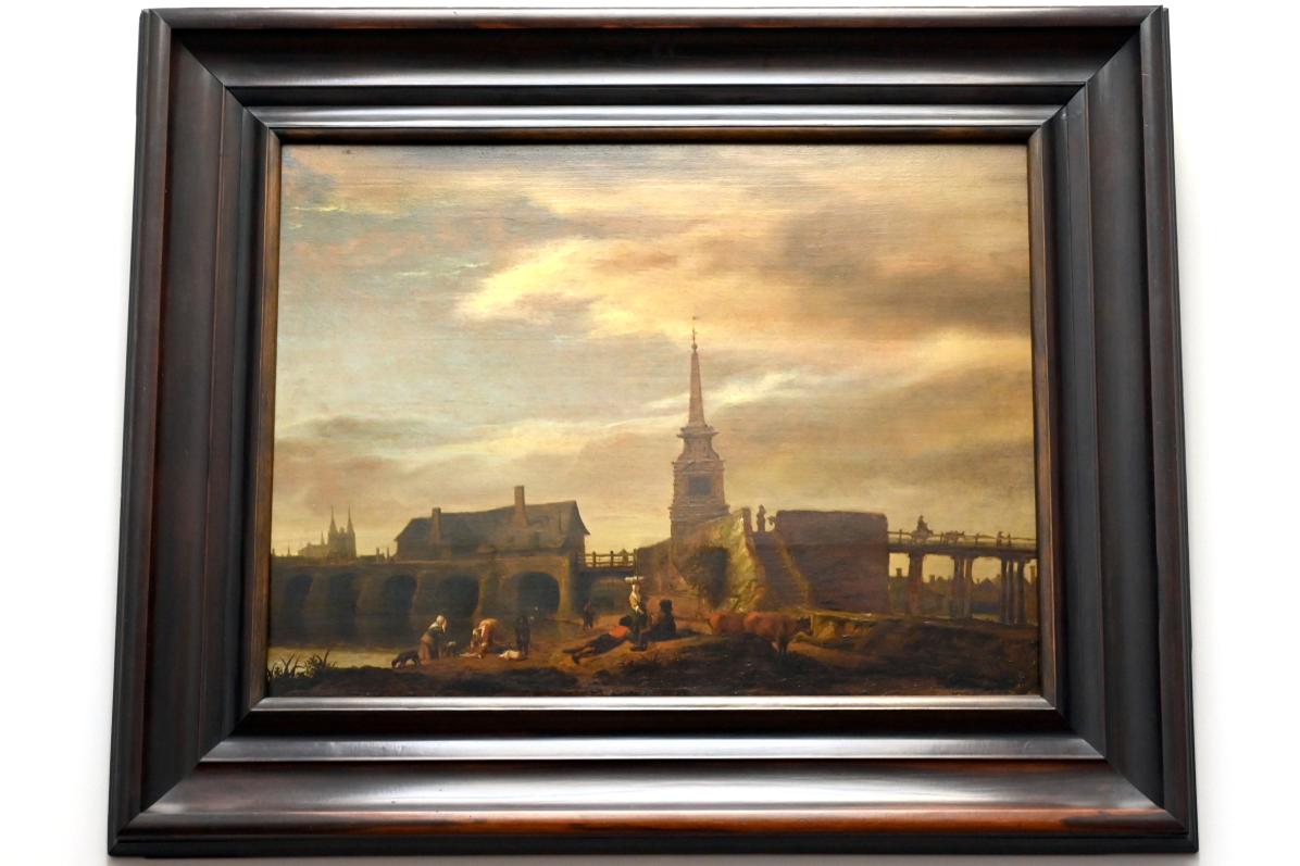 Lambert Doomer (1647), Die Pont des Treilles an der Maine in Angers (Pont-Neuf in Angers flussaufwärts gesehen), Paris, Musée du Louvre, Saal 854, nach 1646, Bild 1/2