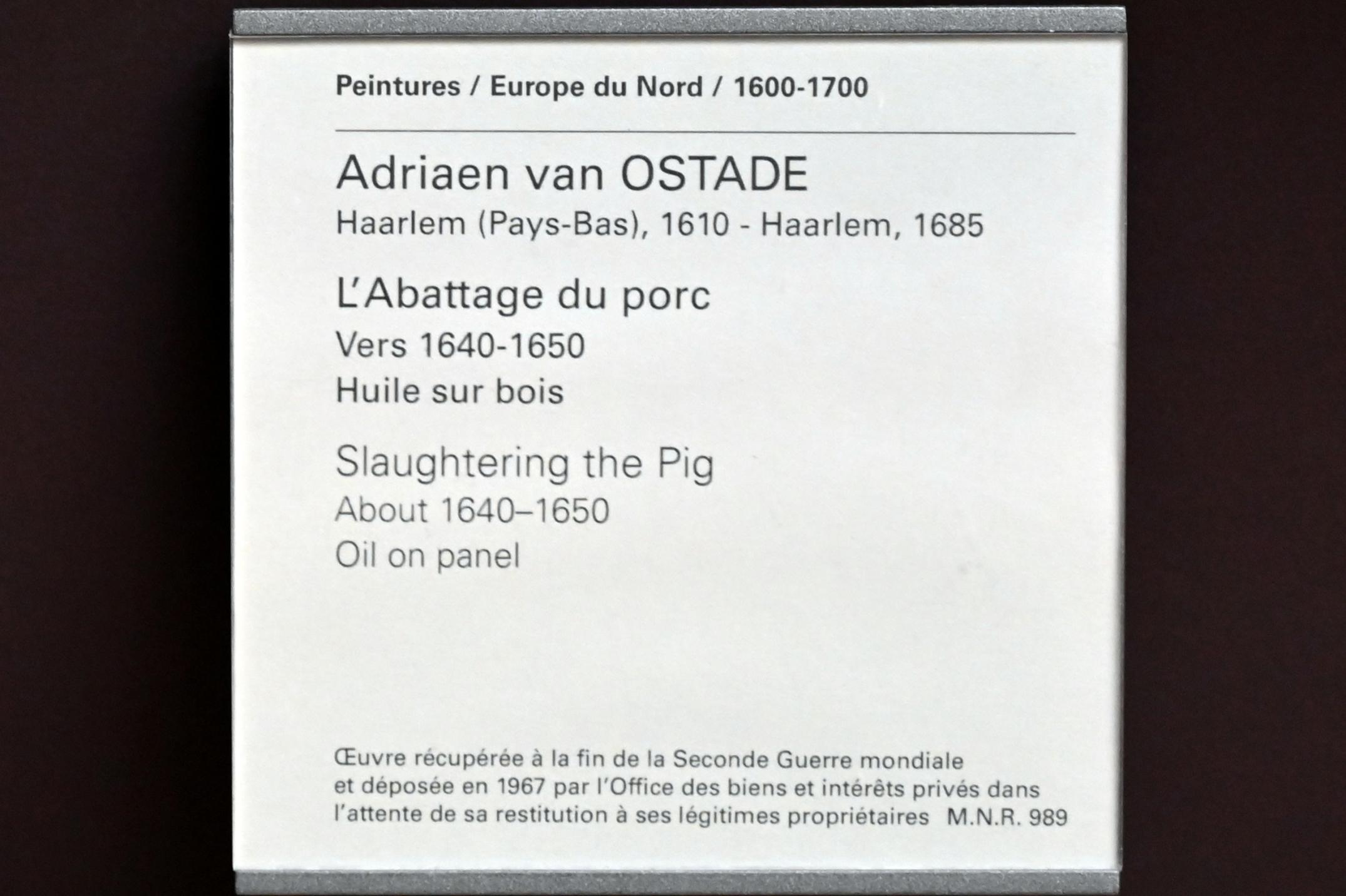 Adriaen van Ostade (1635–1670), Geschlachtetes Schwein, Paris, Musée du Louvre, Saal 844, um 1640–1650, Bild 2/2