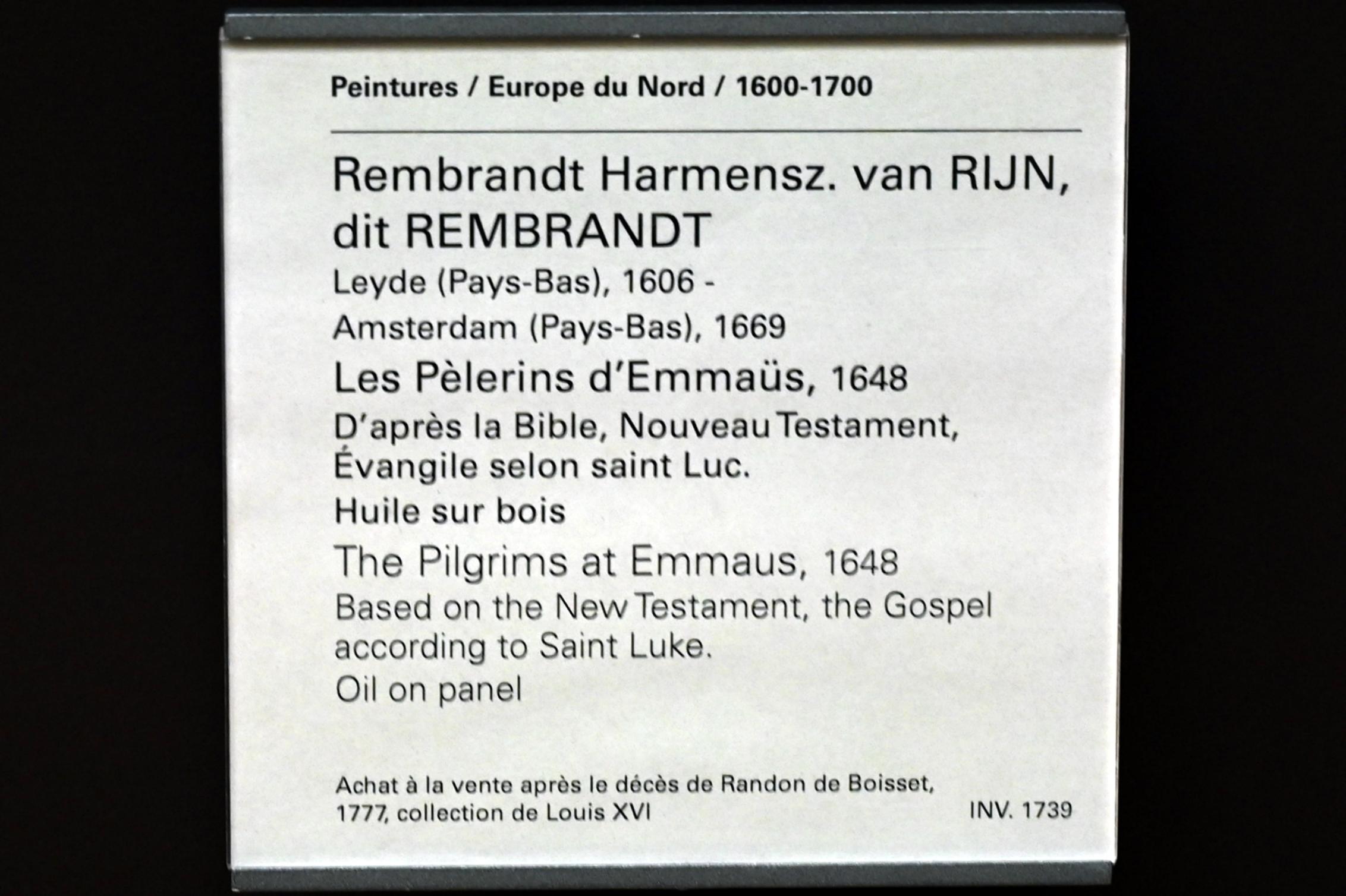 Rembrandt (Rembrandt Harmenszoon van Rijn) (1627–1669), Abendmahl in Emmaus, Paris, Musée du Louvre, Saal 844, 1648, Bild 2/2