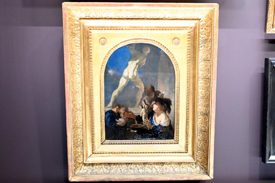 Adriaen van der Werff (1687–1715), Künstler und Kunstliebhaber (Fiktive Szene mit dem Borghesischen Fechter), Paris, Musée du Louvre, Saal 842, um 1700, Bild 1/2