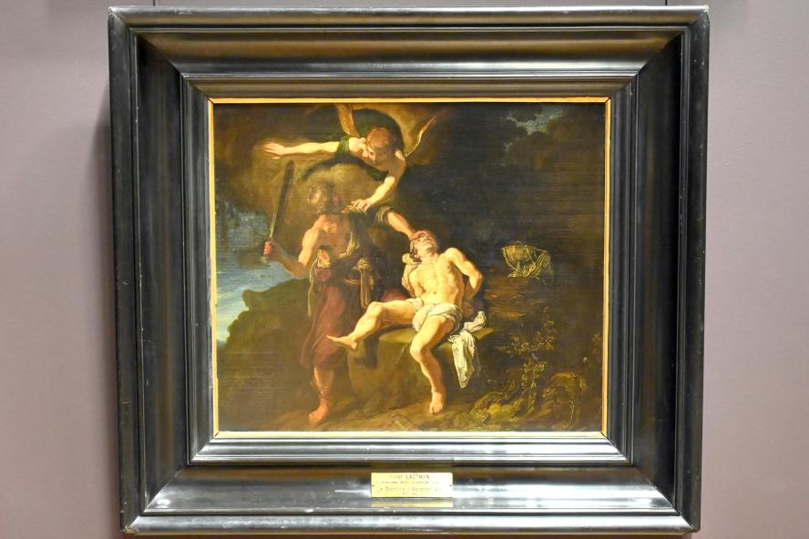Pieter Lastman (1608–1629), Abraham wird von einem Engel von der Opferung Isaaks abgehalten, Paris, Musée du Louvre, Saal 839, 1616, Bild 1/2