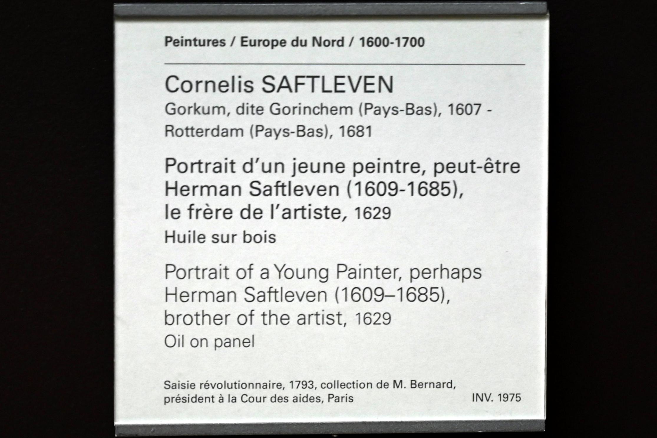 Cornelis Saftleven (1629–1681), Porträt eines jungen Malers, vielleicht Hermann Saftleven (1609-1685), Bruder des Künstlers, Paris, Musée du Louvre, Saal 837, 1629, Bild 2/2