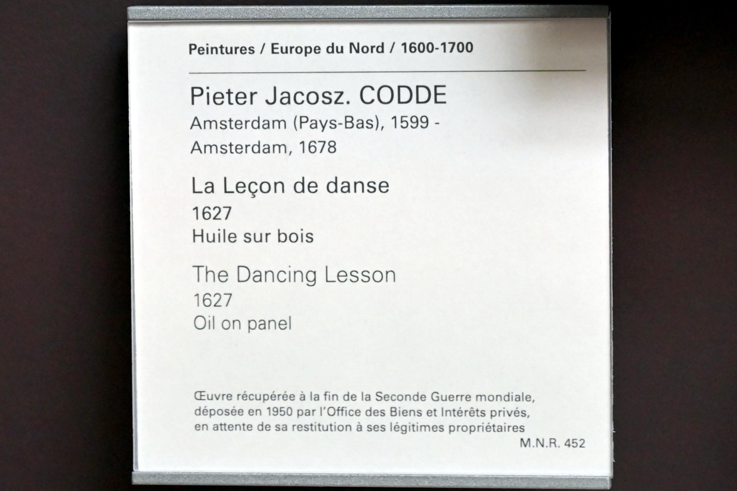 Pieter Codde (1627–1635), Tanzunterricht, Paris, Musée du Louvre, Saal 837, 1627, Bild 2/2