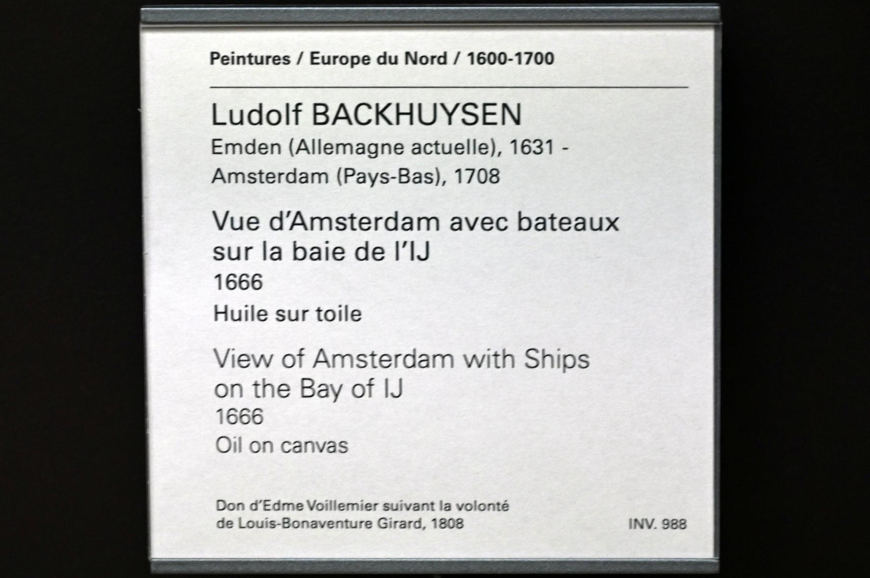 Ludolf Bakhuizen (Backhuysen) (1661–1700), Blick auf Amsterdam mit Booten in der Bucht des IJ, Paris, Musée du Louvre, Saal 836, 1666, Bild 2/2