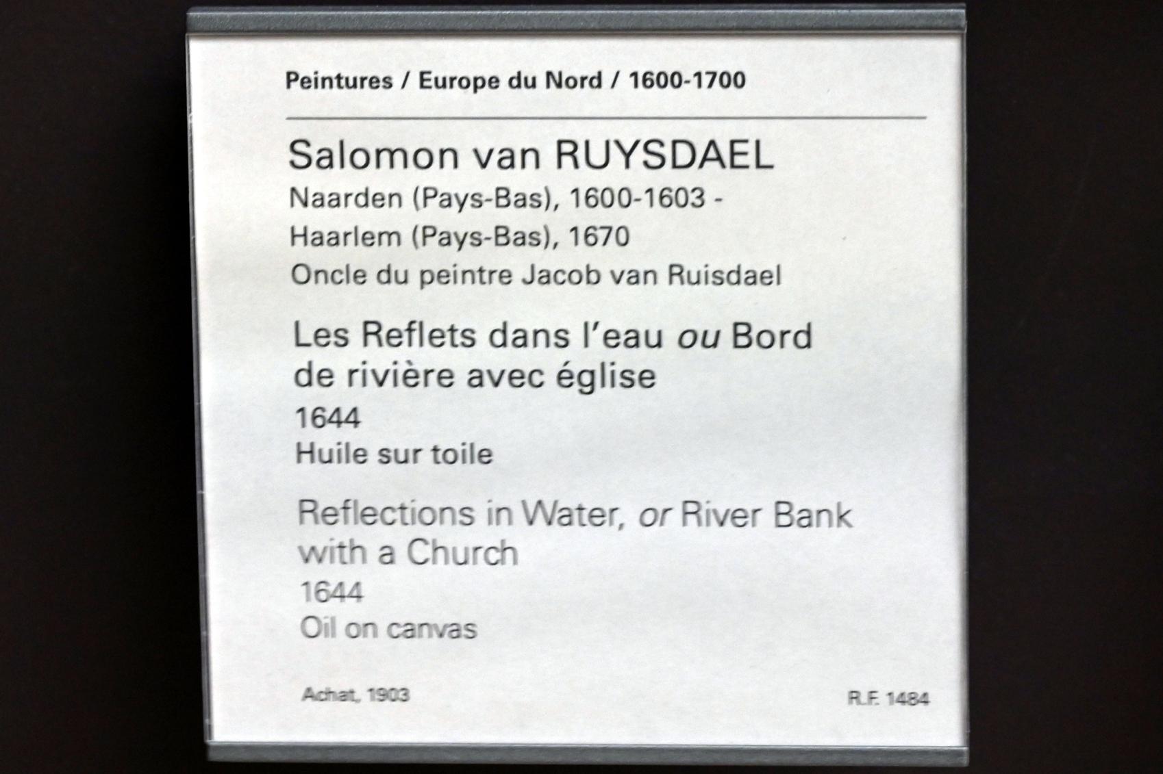 Salomon van Ruysdael (1631–1665), Flussufer mit einer Kirche, Paris, Musée du Louvre, Saal 836, 1644, Bild 2/2