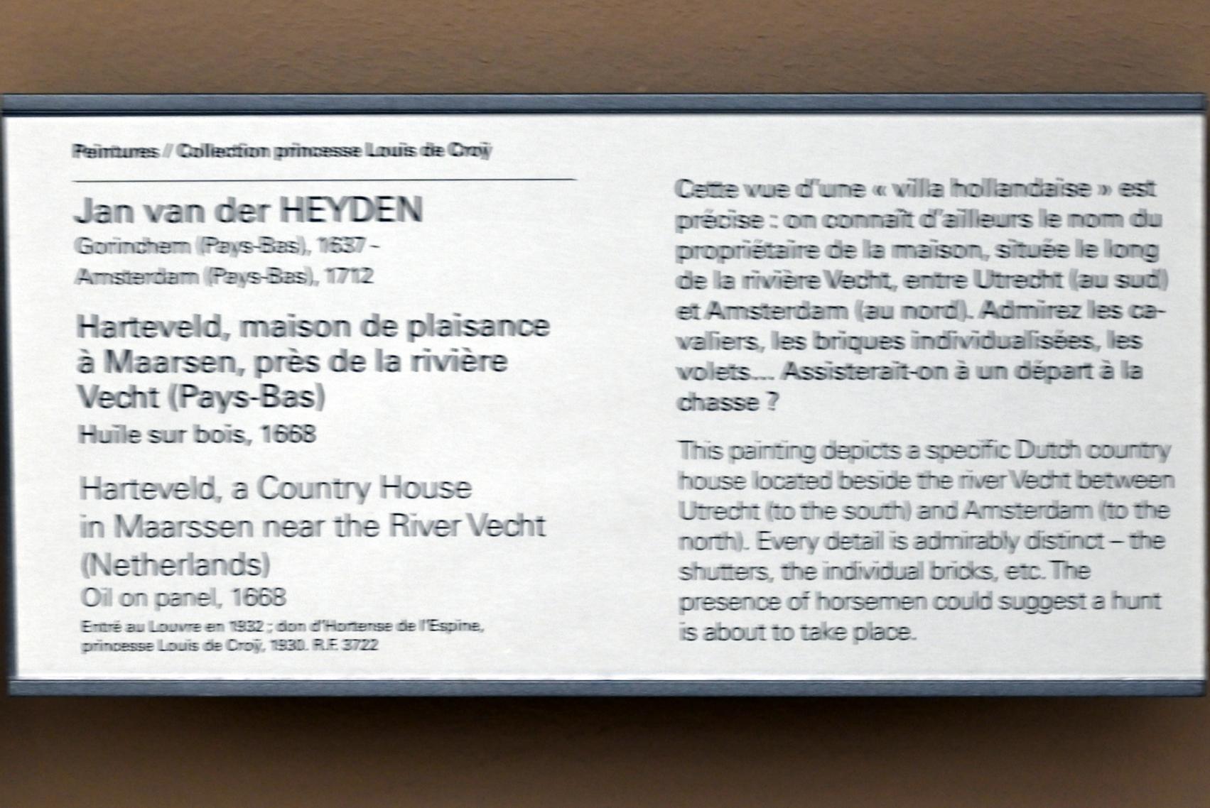 Jan van der Heyden (1652–1712), Harteveld, Landhaus in Maarssen beim Fluss Vecht (Region Utrecht), Paris, Musée du Louvre, Saal 902, 1668, Bild 2/2