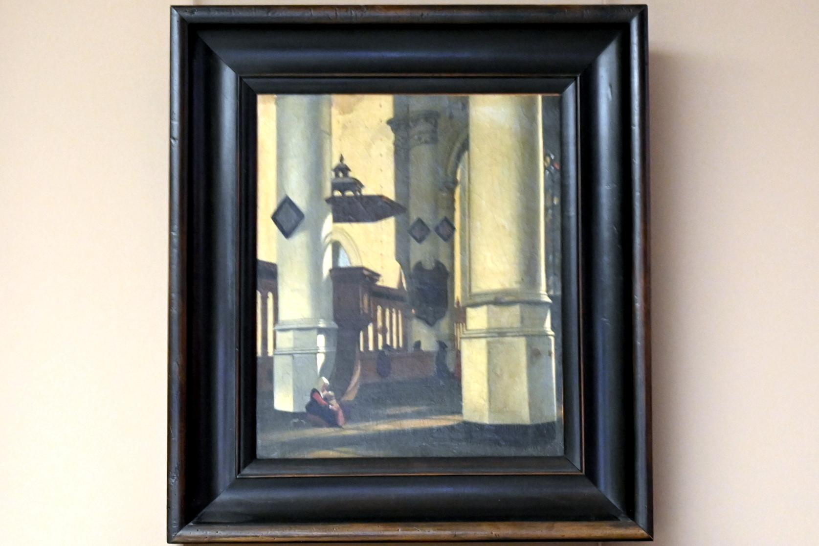Hendrik van Streek (Kopie) (Undatiert), Kircheninnenraum mit Frau am Fuß einer Kanzel, Paris, Musée du Louvre, Saal 902, Undatiert