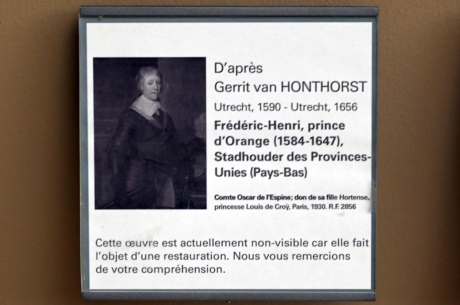 Gerrit van Honthorst (Nachahmer) (Undatiert), Porträt von Friedrich Heinrich Prinz von Oranien, Statthalter der Vereinigten Niederlande (1584-1647), Paris, Musée du Louvre, Saal 902, Undatiert