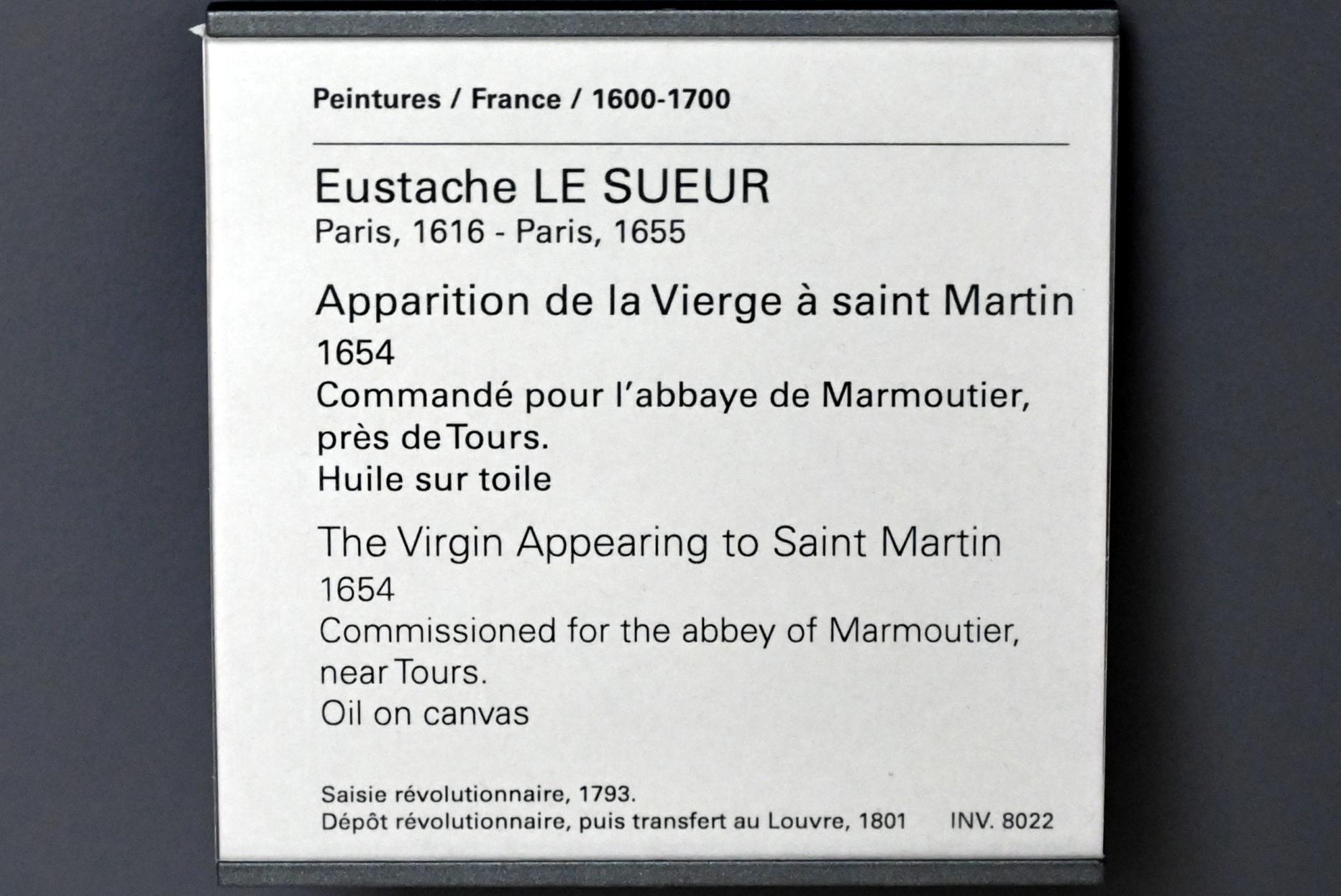 Eustache Le Sueur (1640–1654), Maria erscheint dem heiligen Martin, Marmoutier, Kloster Marmoutier (Elsass), jetzt Paris, Musée du Louvre, Saal 908, 1654, Bild 2/2