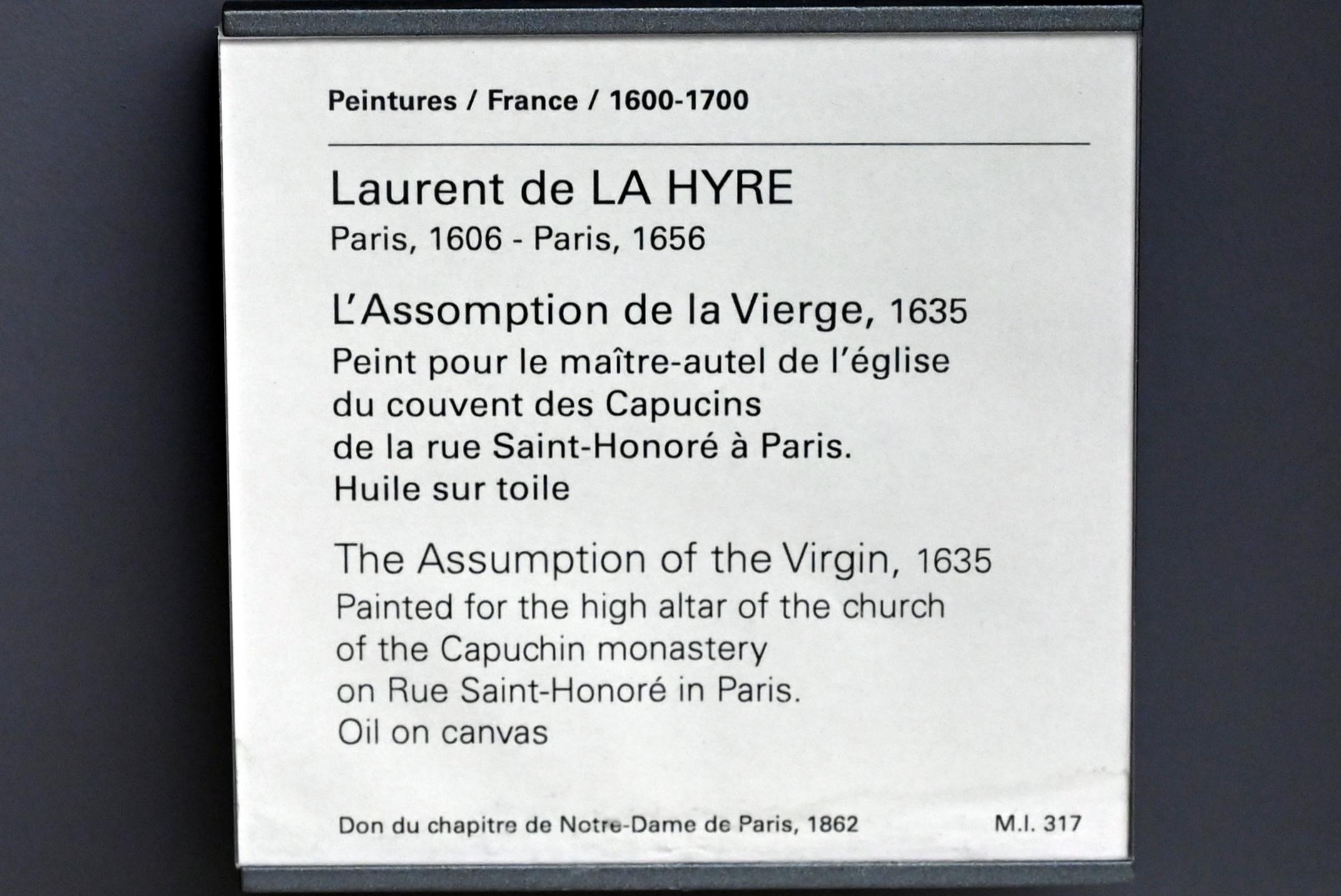 Laurent de La Hyre (1625–1653), Mariä Himmelfahrt, Paris, Couvent des Capucins de la Rue Saint-Honoré, jetzt Paris, Musée du Louvre, Saal 908, Undatiert, Bild 2/2