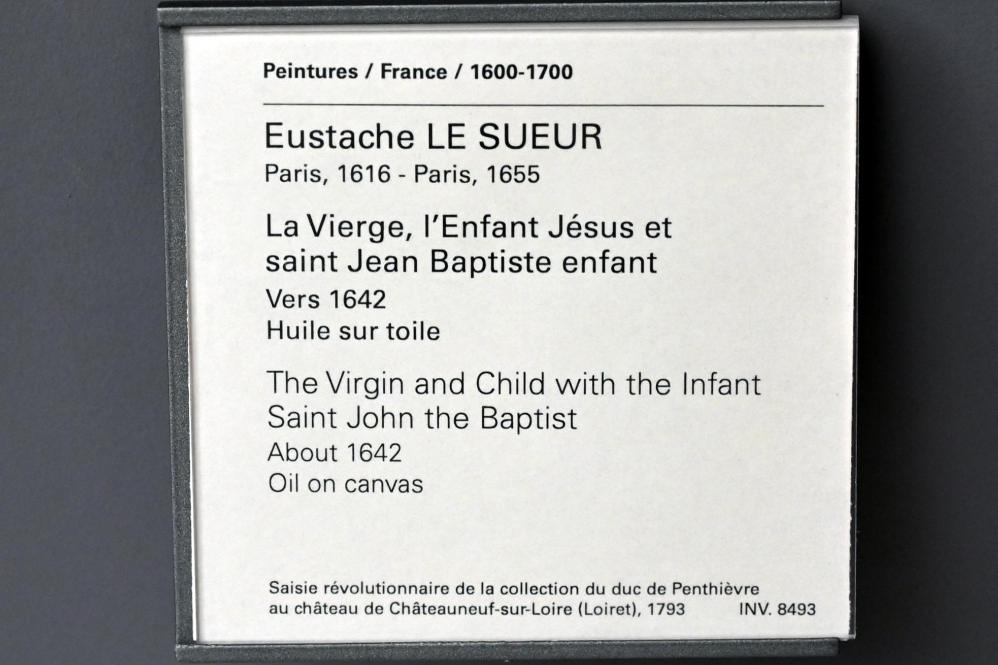 Eustache Le Sueur (1640–1654), Maria mit Kind und dem Johannesknaben, Paris, Musée du Louvre, Saal 908, um 1642, Bild 2/2
