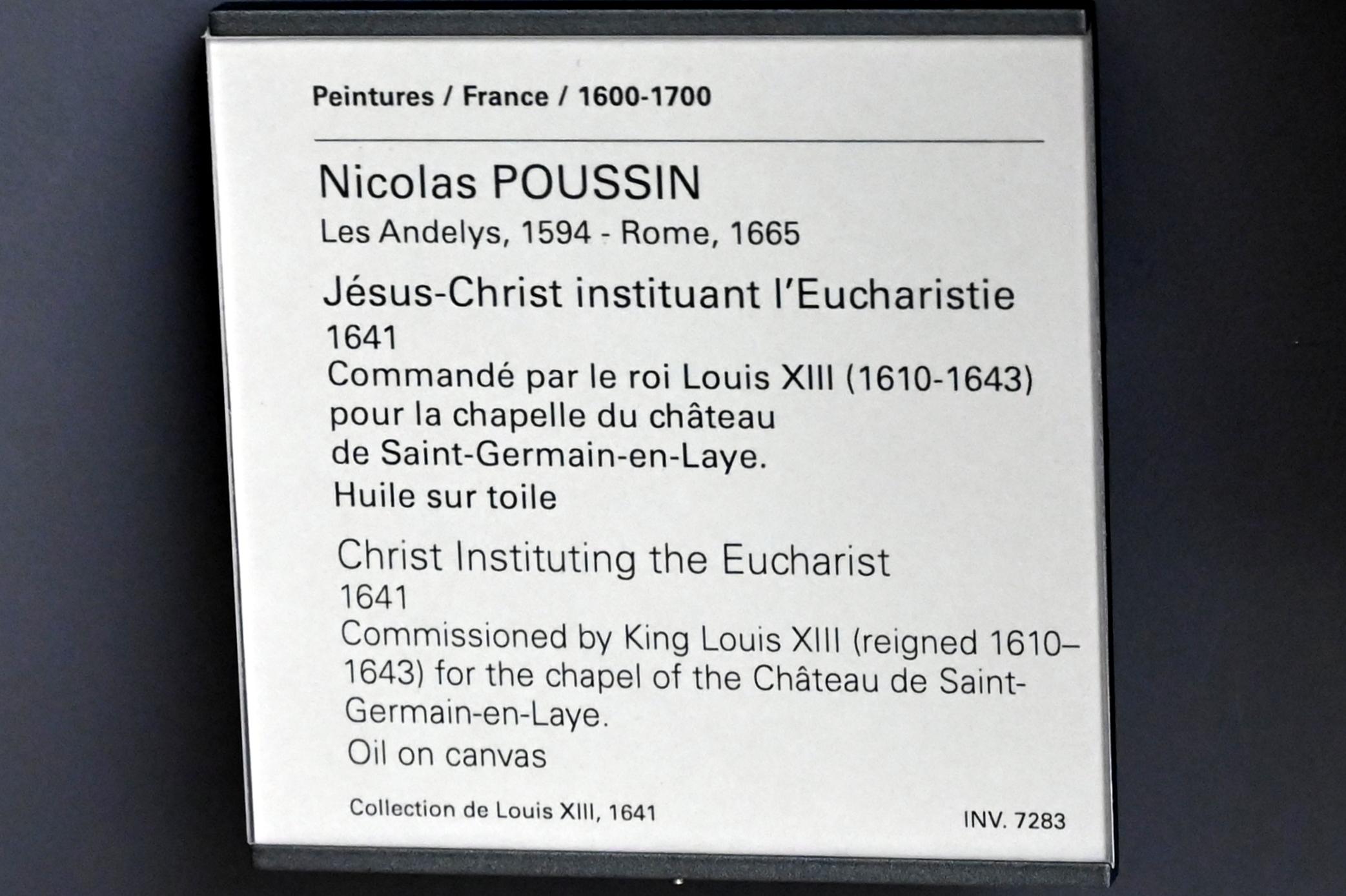 Nicolas Poussin (1624–1663), Die Einsetzung der Eucharistie, Paris, Schloss Saint-Germain-en-Laye, jetzt Paris, Musée du Louvre, Saal 908, 1641, Bild 2/2