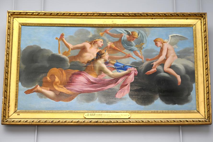 Eustache Le Sueur (1640–1654), Amor wird von Diana, Apollo und Merkur gehuldigt, Paris, Hôtel Lambert, jetzt Paris, Musée du Louvre, Saal 911, um 1646–1647, Bild 1/2