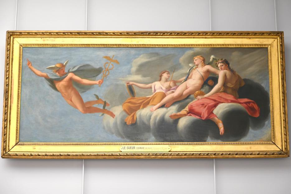 Eustache Le Sueur (1640–1654), Amor befiehlt Merkur, dem Universum seine Macht zu verkünden, Paris, Hôtel Lambert, jetzt Paris, Musée du Louvre, Saal 911, um 1646–1647, Bild 1/2