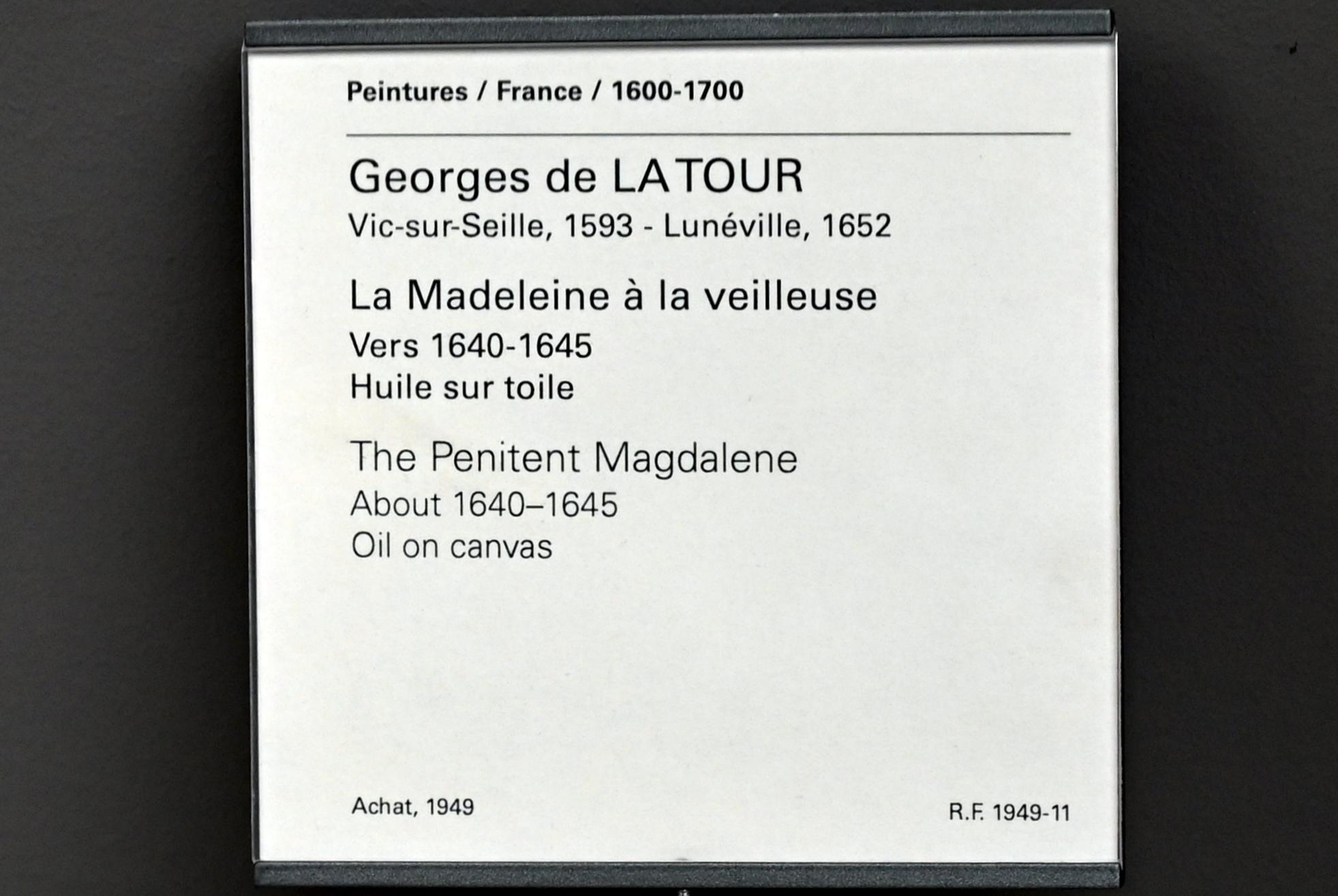 Georges de la Tour (1623–1649), Die büßende Maria Magdalena, Paris, Musée du Louvre, Saal 912, um 1640–1645, Bild 2/2