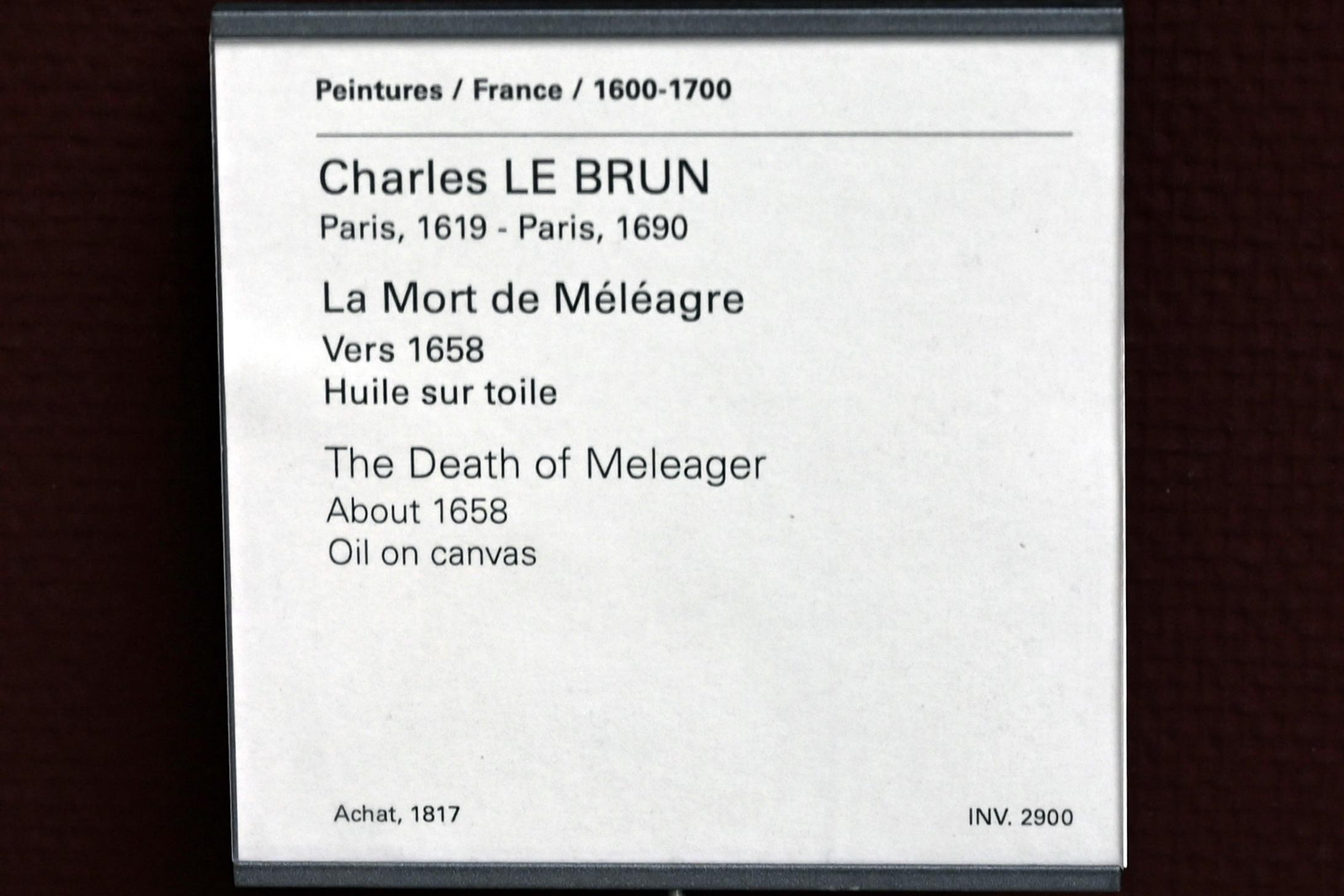 Charles Le Brun (1640–1689), Tot des Meleager, Paris, Musée du Louvre, Saal 914, um 1658, Bild 2/2