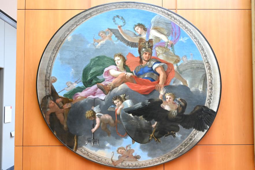 Charles Le Brun (1640–1689), Krönung von Mars und Venus durch Fama, Göttin des Ruhms, Paris, Musée du Louvre, Saal 916, um 1655, Bild 1/2