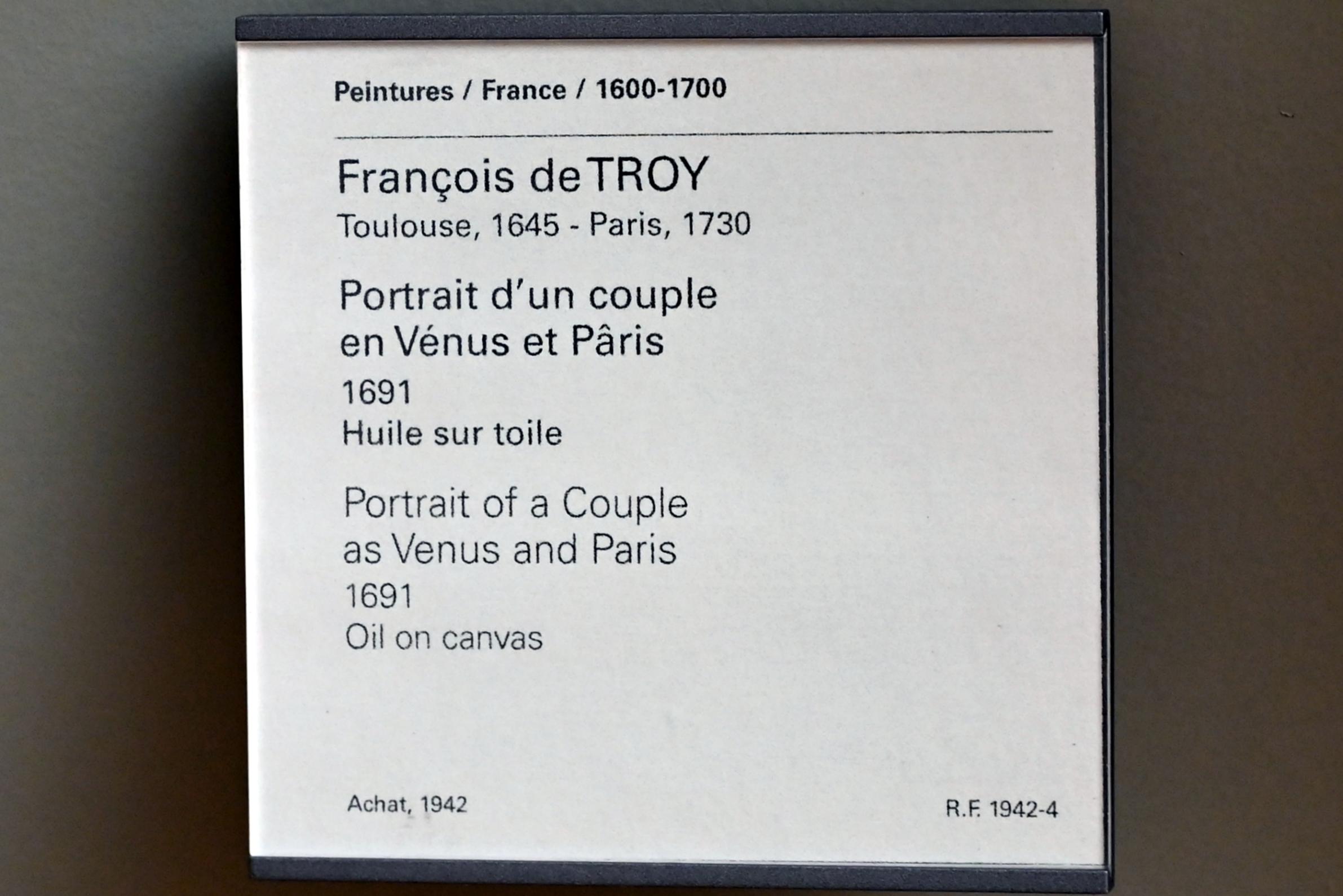 François de Troy (1690–1691), Porträt eines als Venus und Paris verkleideten Paares, Paris, Musée du Louvre, Saal 916, 1691, Bild 2/2