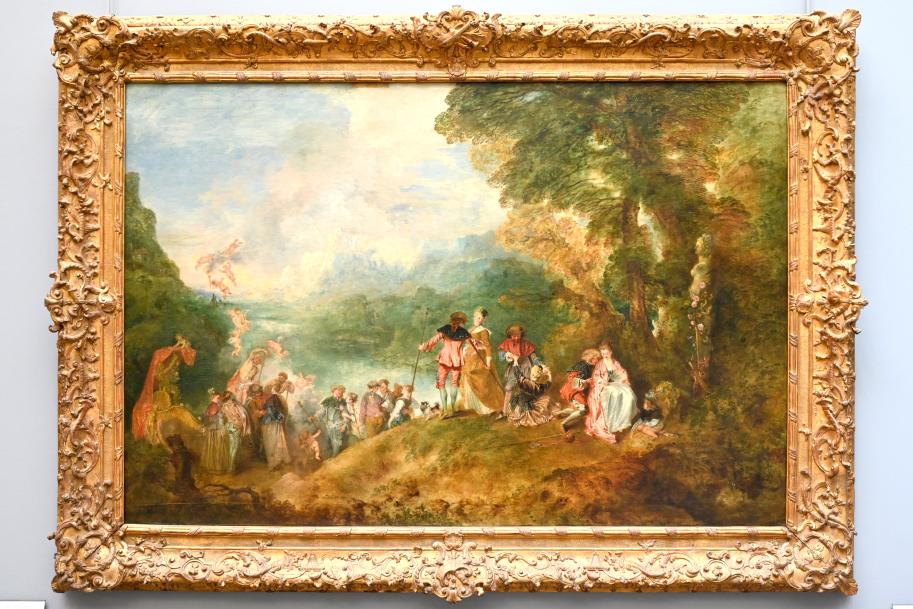 Antoine Watteau (Jean-Antoine Watteau) (1709–1720), Pilgerfahrt zur Insel Kythera, Paris, Musée du Louvre, Saal 917, 1717