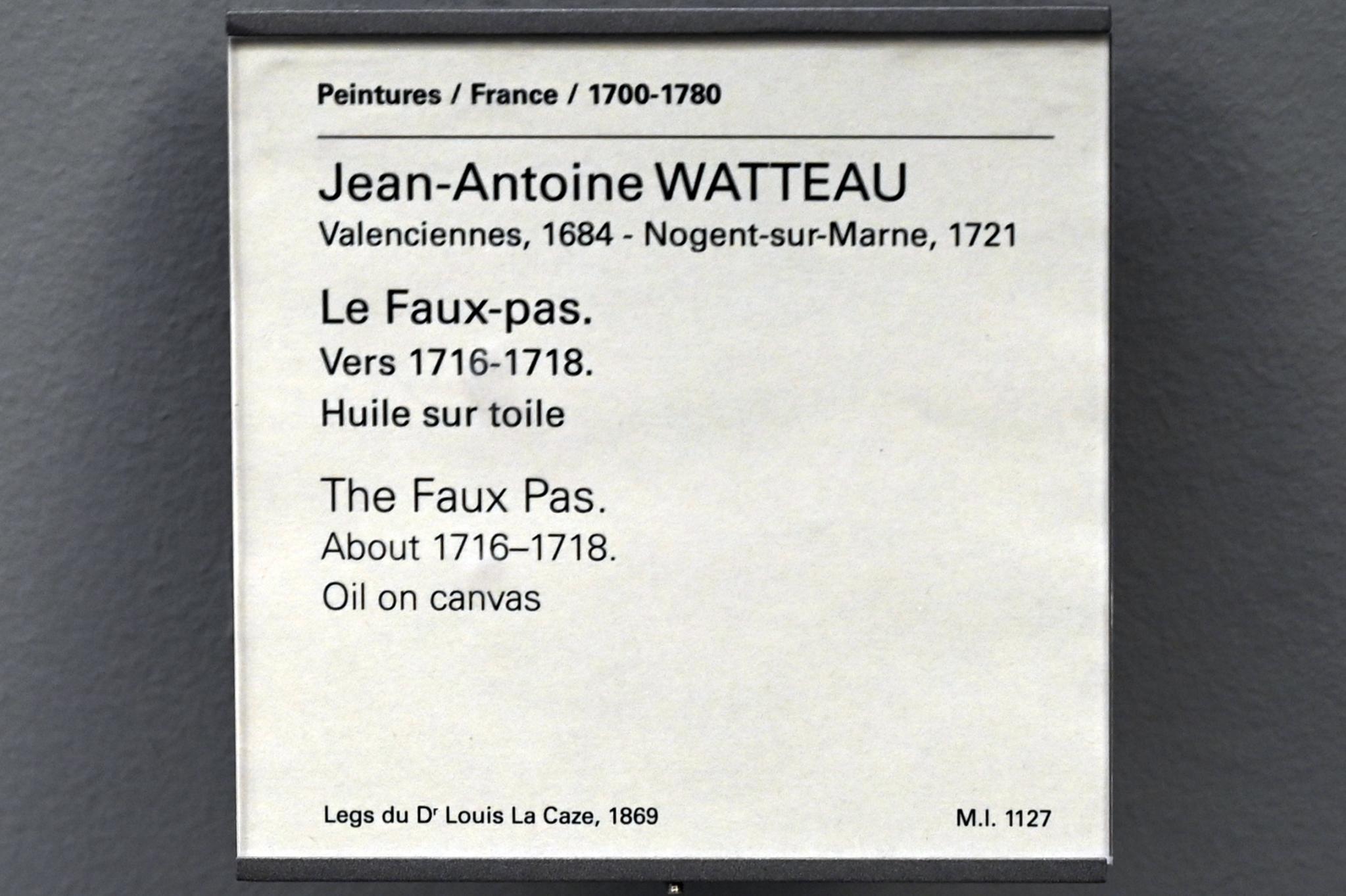 Antoine Watteau (Jean-Antoine Watteau) (1709–1720), Der Fehltritt, Paris, Musée du Louvre, Saal 918, um 1716–1718, Bild 2/2