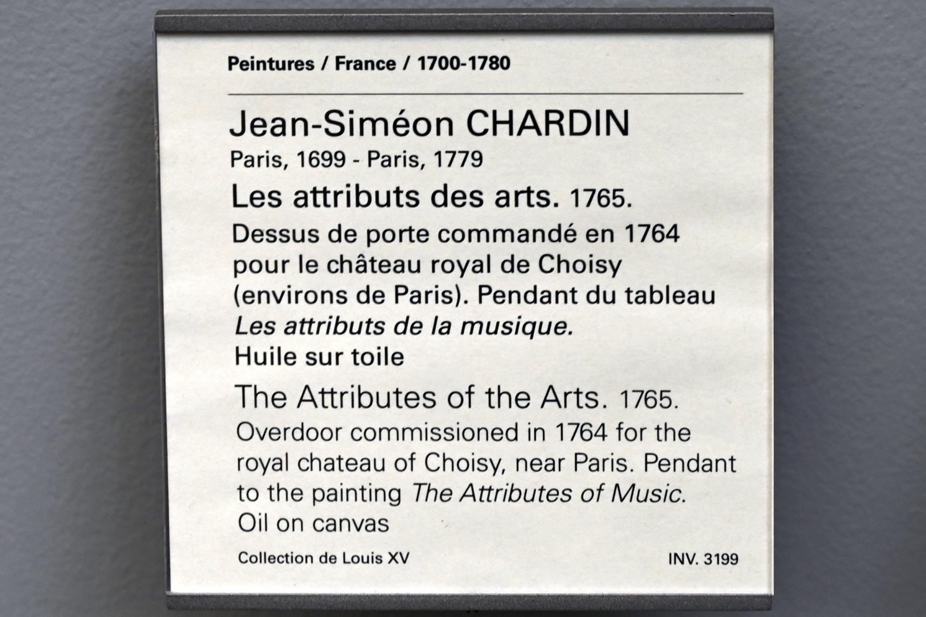 Jean Siméon Chardin (1725–1768), Attribute der Kunst, Choisy-le-Roi, Schloss Choisy, jetzt Paris, Musée du Louvre, Saal 919, 1765, Bild 2/2