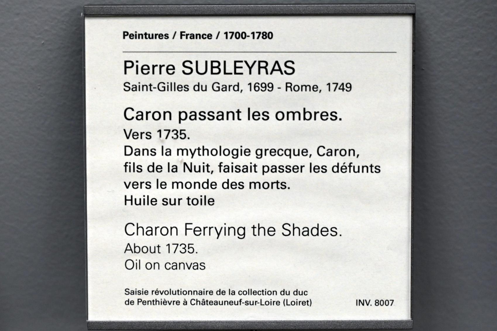 Pierre Subleyras (1733–1747), Charon fährt die Toten über den Totenfluss, Paris, Musée du Louvre, Saal 919, um 1735, Bild 2/2