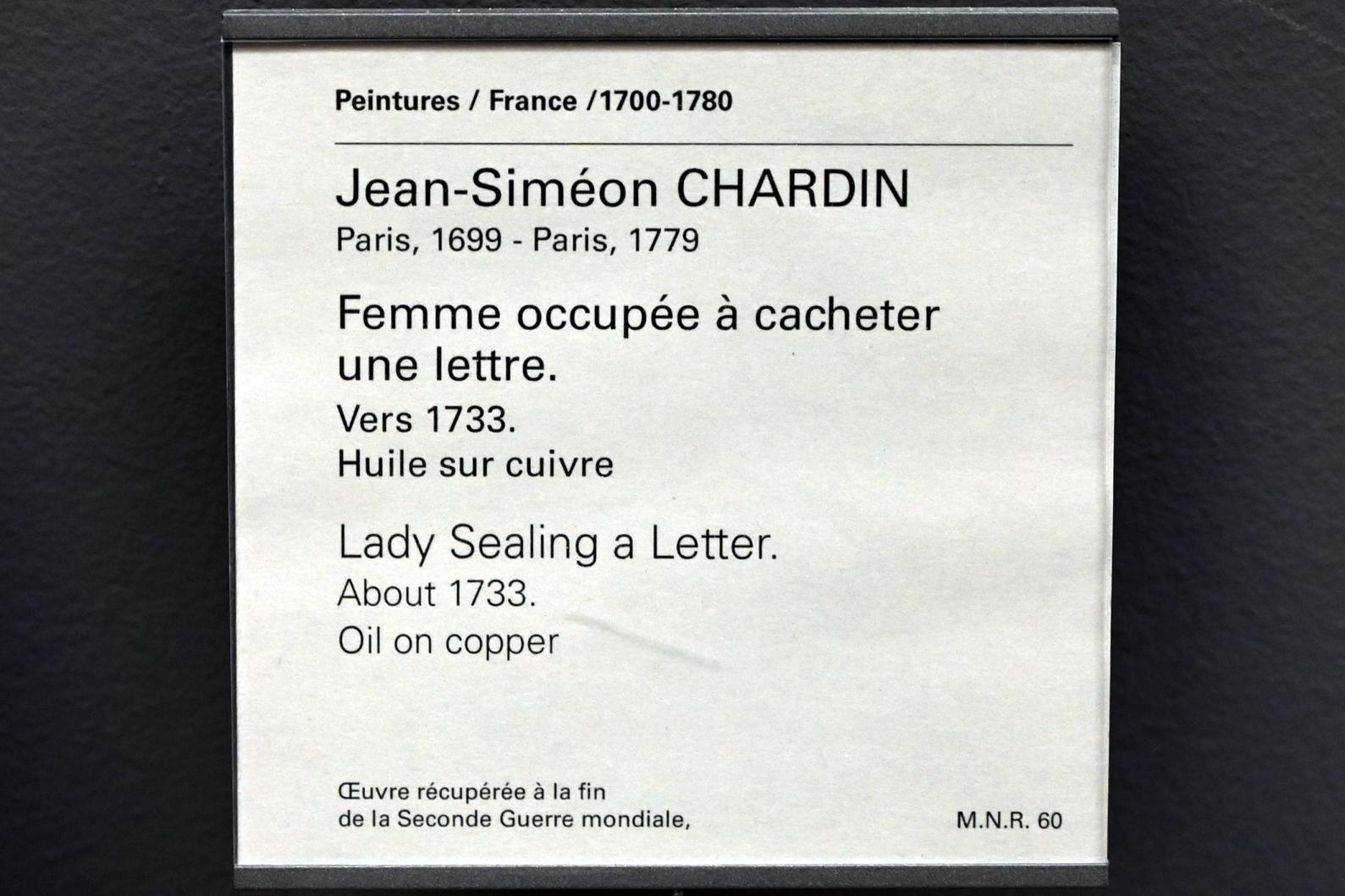 Jean Siméon Chardin (1725–1768), Dame beim Versiegeln eines Briefes, Paris, Musée du Louvre, Saal 920, um 1733, Bild 2/2