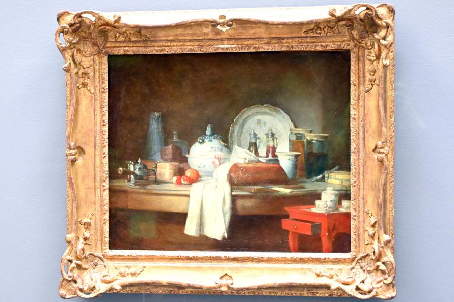 Jean Siméon Chardin (1725–1768), Der Bürotisch (Die Überreste eines Mittagessens), Paris, Musée du Louvre, Saal 920, um 1763