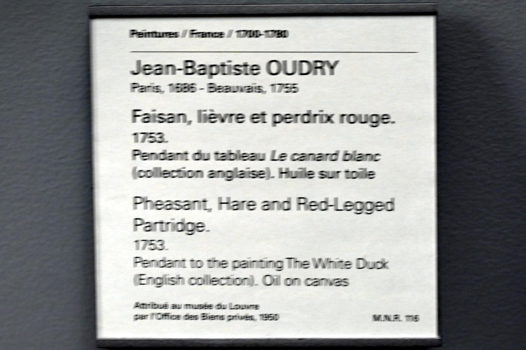 Jean-Baptiste Oudry (1724–1753), Fasan, Hase und Rebhuhn, Paris, Musée du Louvre, Saal 920, 1753, Bild 2/2